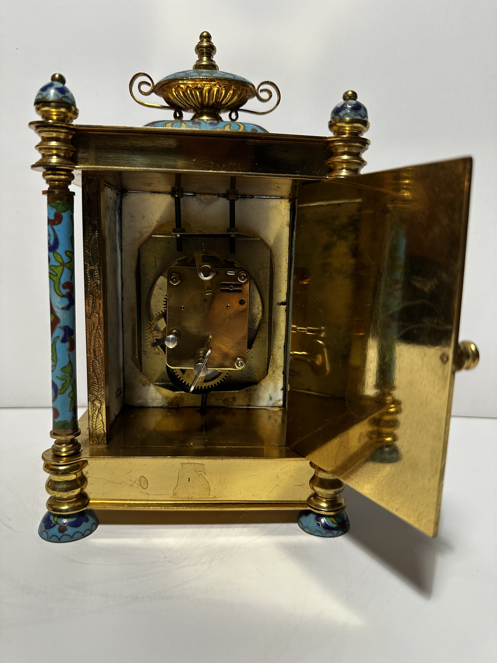 French Cloisonné Enamel Portico Mantel Clock