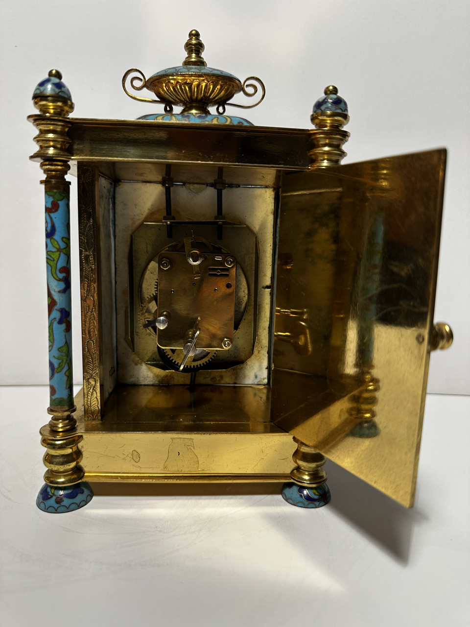 French Cloisonné Enamel Portico Mantel Clock