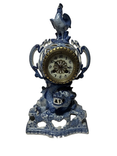 Three-Piece Delft Blue Porcelain Clock Garniture - 2