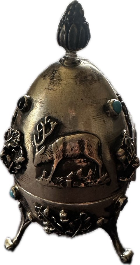 Russian silver egg featuring forest animals - 2