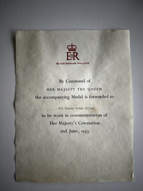 Complete coronation set 1953 – medal, palace letter, case and period sun compass