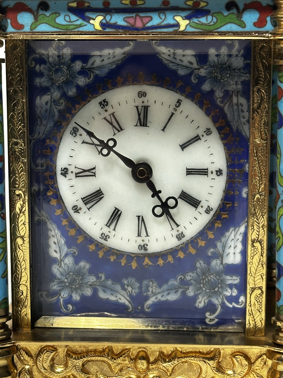 French Cloisonné Enamel Portico Mantel Clock