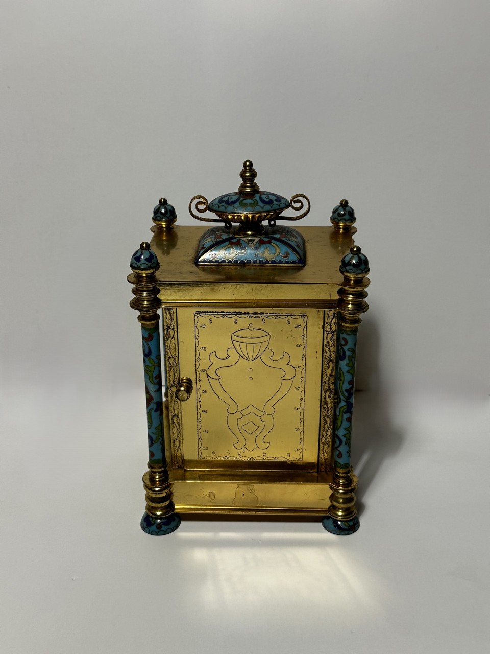 French Cloisonné Enamel Portico Mantel Clock