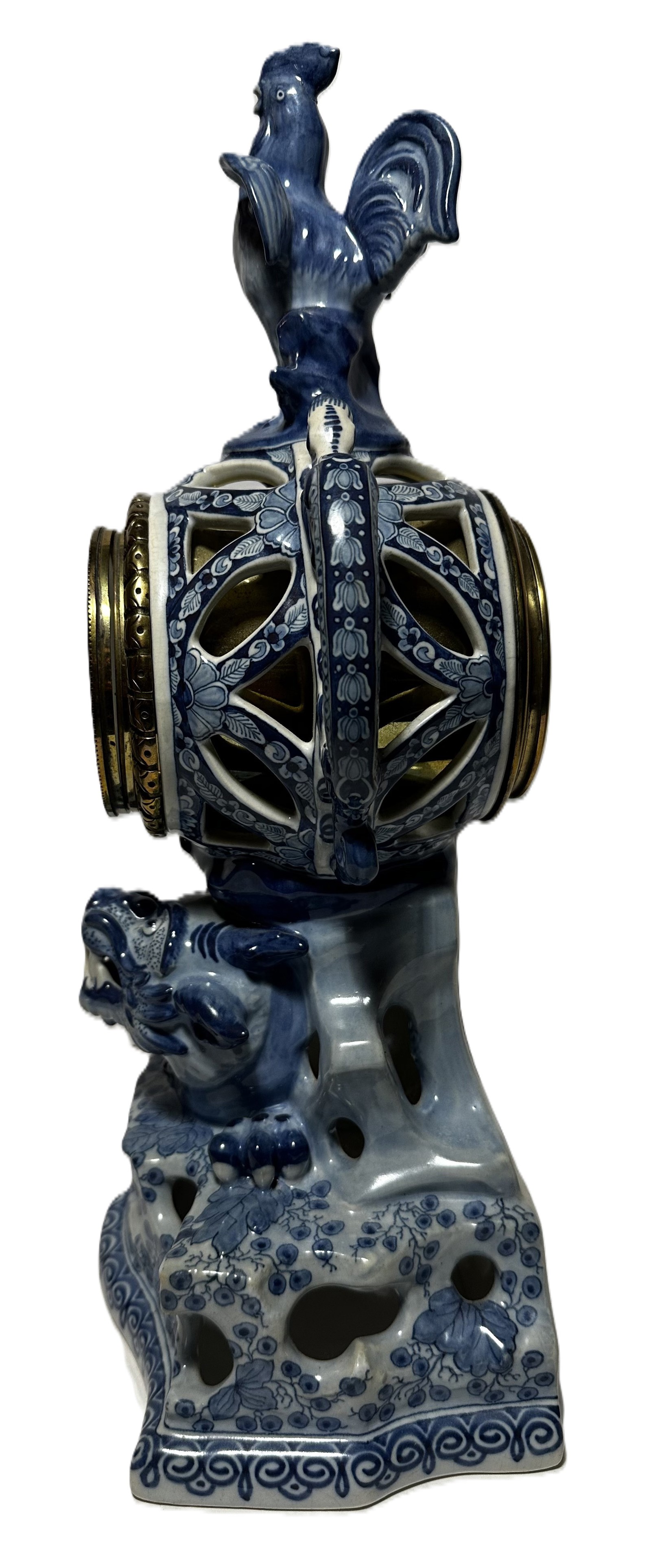 Three-Piece Delft Blue Porcelain Clock Garniture