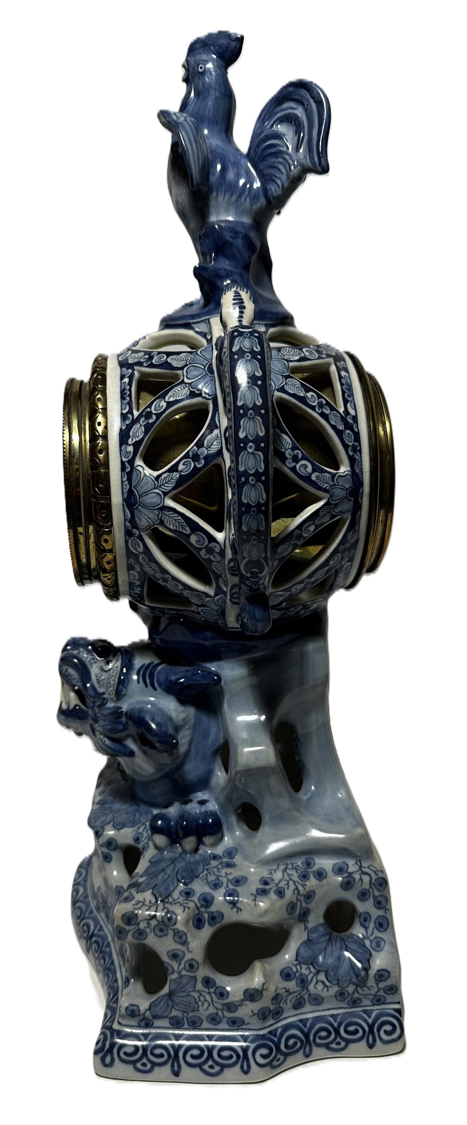 Three-Piece Delft Blue Porcelain Clock Garniture