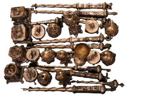 Solid silver antique Jewish religious objects, 25 pieces