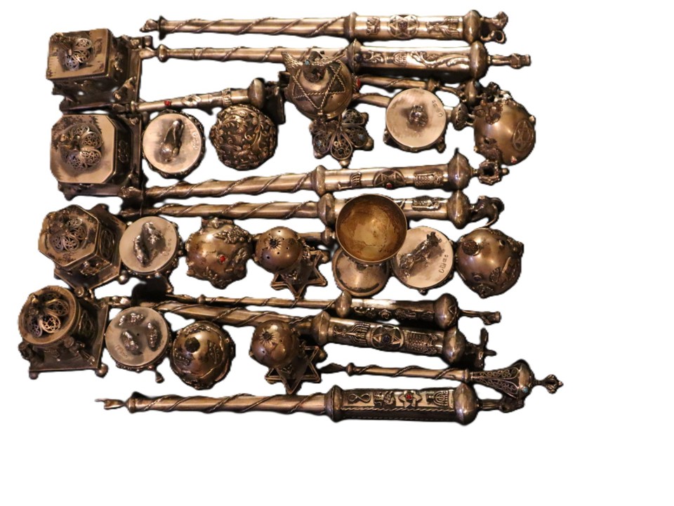 Solid silver antique Jewish religious objects, 25 pieces