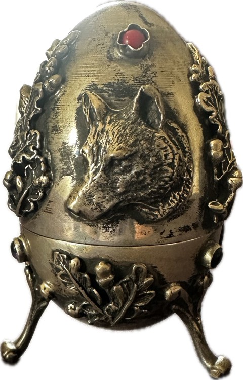 Russian silver egg featuring a wolf and a bull - 2