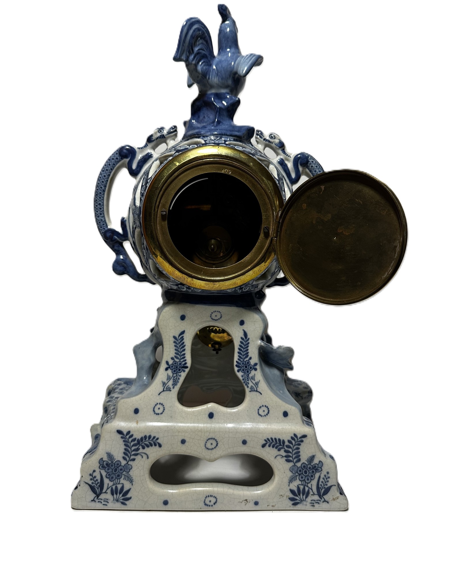 Three-Piece Delft Blue Porcelain Clock Garniture