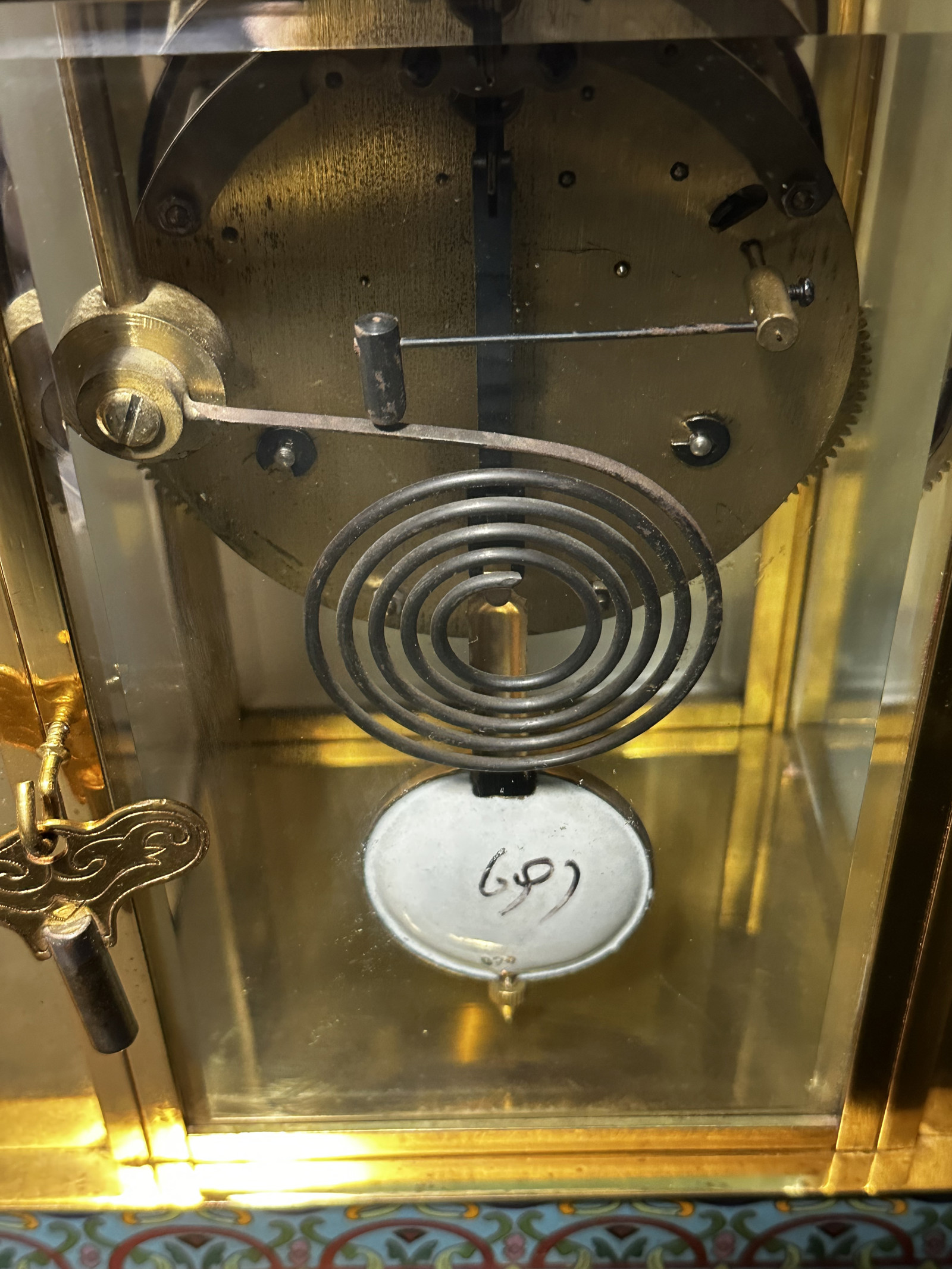 French Champlevé Enamel Four-Glass Mantel Clock